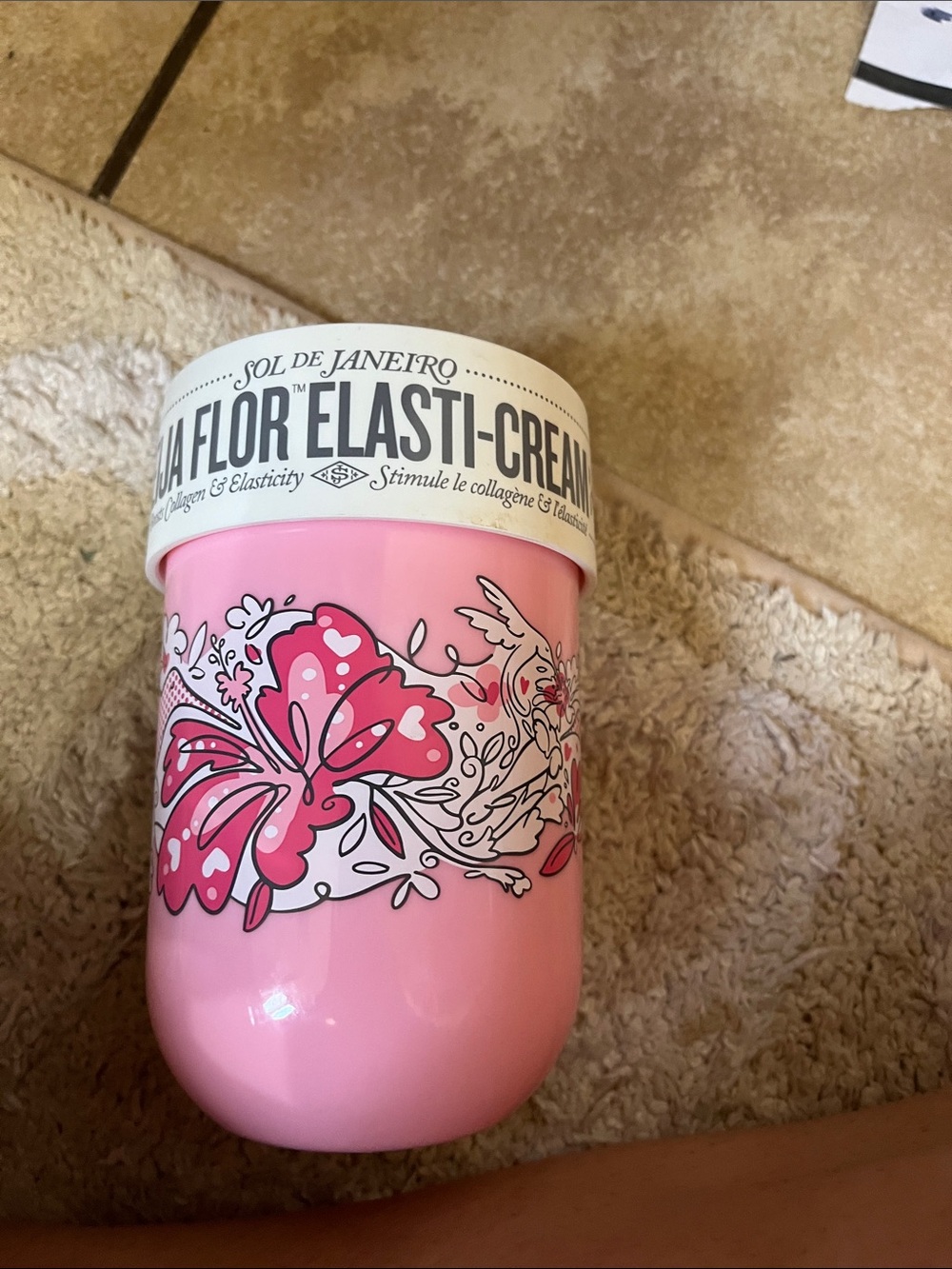 Sol de Janeiro Pink Floral Body Cream Jar with White Lid